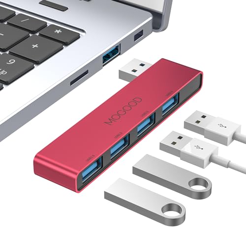 MOGOOD USB 3.0 Hub, 4-Port USB, Ultra-Slim USB Splitter for Laptop, No Cable, Flush Fit, Plug & Play Data USB Expander for Mouse, Keyboard, Flash Drive, Printer – Right Side - color: Red--Right, size: Right Side Version