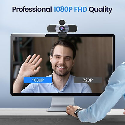 EMEET 1080P Webcam, C960 Web Camera with 2 Noise-Cancelling Microphones & Privacy Cover, 90° FOV Computer Camera, Plug & Play USB Webcam for Calls/Conference, Zoom/Skype/YouTube, Laptop/Desktop, Grey - style: 1080P Grey