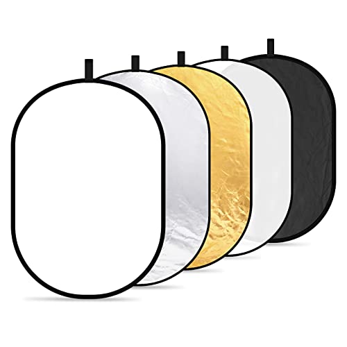 NEEWER 31"x47"/80x120cm Light Reflectors for Photography, Portable 5 in 1 Collapsible Multi Disc with Bag - Translucent, Silver, Gold, Black, White Diffuser for Studio and Outdoor Lighting - size: 31" x 47"