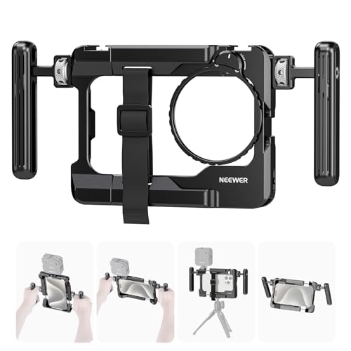 NEEWER Universal Smartphone Video Rig with Handles 67mm Filter Adapter Anti Drop Cold Shoe Compatible with DJI Mic iPhone Samsung Galaxy Android, Phone Cage Stabilizer for Video Recording, PA017 - style: PA017