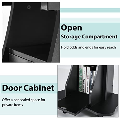 Tangkula Mobile Laptop Podium, Height Adjustable Sit to Stand Desk with Tilting Desktop & Storage Cabinet, Ergonomic Rolling Lectern Cart Laptop Desk, Office Podium Stand on Wheels - color: Black, size: 21.5" x 15.5" x 45"