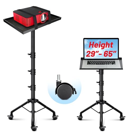 CAHAYA Projector Tripod Stand Adjustable: Height 29 to 65in Projector with Casters Universal Laptop Stand Portable Multifunctional DJ Rack Stand for Outdoor Movies Computer Book DJ Equipment CY0332 - style: Tripod Stand with Casters
