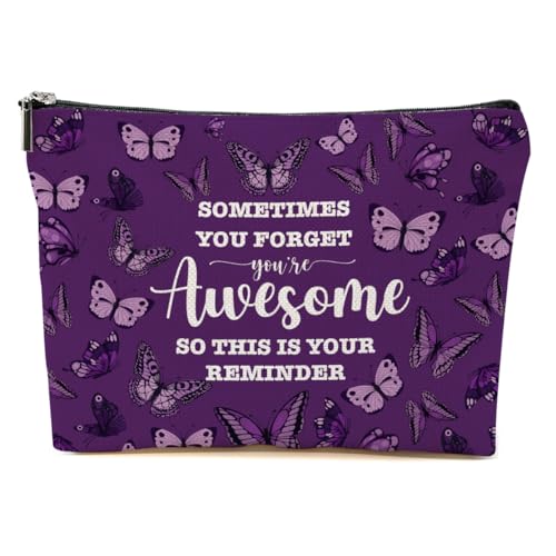 Inspirational Quote Makeup Bag for Women, Purple Butterfly Cosmetic Bag Travel Organizer Toiletry Accessories, Butterfly Makeup Pouch, Birthday Christmas Gifts for Women Friends - color: Multicolor 1413