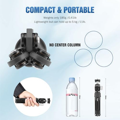 LEOFOTO 9.84" Aluminum Table Tripod with Ball Head for Camera, 360° Rotation Desktop Tripod with 1/4" Screw for Phone Adaptor/Projector/Sport Camera, Max Load 11lb - size: MT-03S with Ball Head