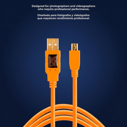 Tether Tools TetherPro USB 2.0 to Mini-B 5-Pin Cable | for Fast Transfer and Connection Between Camera and Computer | High Visibility Orange | 15 Feet (4.6 m) - color: Orange