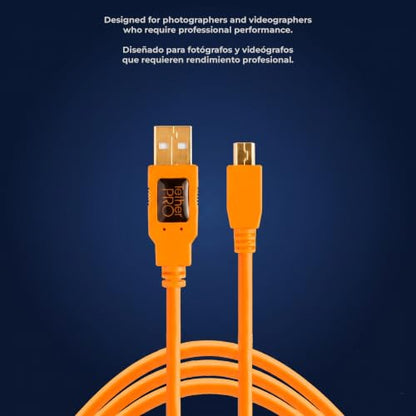 Tether Tools TetherPro USB 2.0 to Mini-B 5-Pin Cable | for Fast Transfer and Connection Between Camera and Computer | High Visibility Orange | 15 Feet (4.6 m) - color: Orange