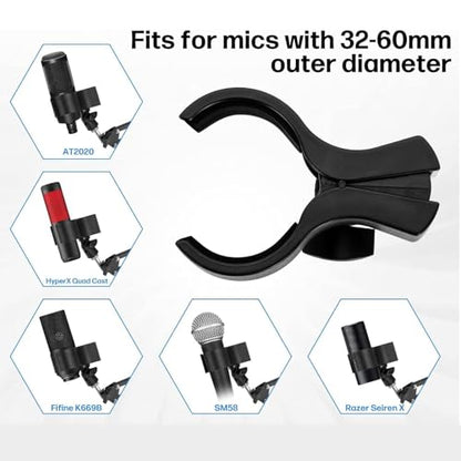 BILIONE Versatile Desktop Microphone Stand, Adjustable Table Mic Stand with Large Microphone Clip, Cell Phone Clip, 5/8" Male to 3/8" Female Metal Adapter - size: Large Clip