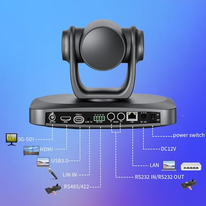 PTZ Camera 4K 30X Optical Zoom AI Auto Tracking - Professional Conference Camera with HDMI/3G-SDI/USB/POE IP Streaming for Church Worship, Education, YouTube Live, Facebook Streaming & Remote Meetings - style: 30X HDMI/SDI/USB/LAN/4K