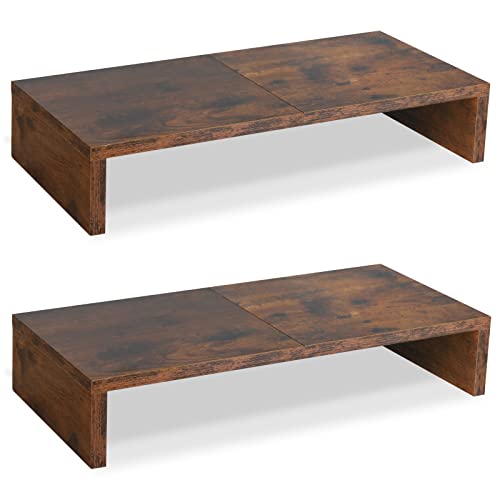 TEAMIX 2 Pack Monitor Stand Riser-20 inch, Wooden Tabletop Shelf for TV/PC/Laptop/Printer, Rustic Brown Monitor Riser with Storage, Computer Stand Ergonomic Design - color: Brown, size: 2 Pack-20 inch