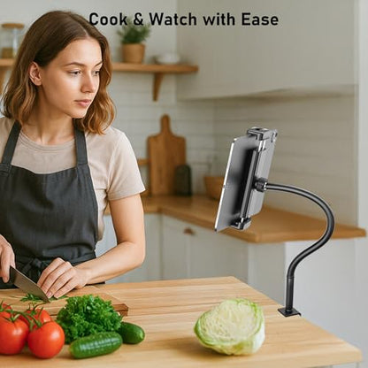Tablet Stand for Desk, Gooseneck iPad Holder Clamp Mount, 360° Adjustable | Heavy Duty Arm Mount for iPad Pro/Air/Mini, Kindle Fire, Galaxy Tabs, 4.7"-13.5" Tablets, for Kitchen, Work, Video Call, Bed