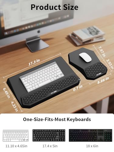 3-in-1 Ergonomic Keyboard Stand with Wrist Rest & Mouse Pad Set, Comfy Keyboard Riser Holder Soft Mousepad with Massage Design, Memory Foam and Non-Slip PU Base for Pain Relief, Black - color: Black