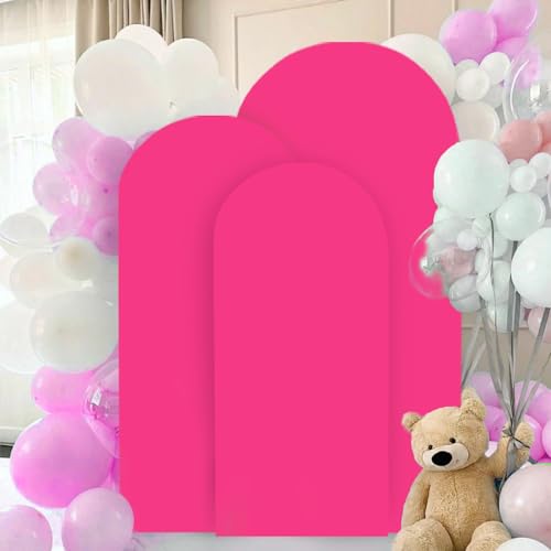 FANPROMS Spandex Arch Cover Set of 3 Hot Pink 4 5 6FT Fuchsia Arch Backdrop Cover Stretchy Arch Stand Cover Small Round Top Backdrop Cover Double Sided Arch Covers for Party Wedding Banquet - color: Hot Pink, size: 4FT, 5FT, 6FT