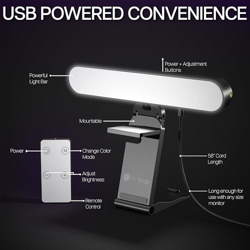 Life Finds Webcam Light for Streaming on Monitor or Laptop, Freestanding Video Conference Lighting, USB-C Connectivity, Remote Control Included, Black, LF-WL1