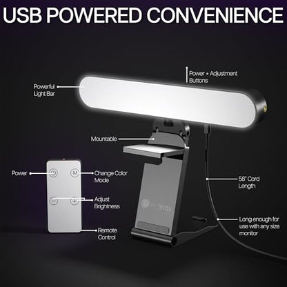 Life Finds Webcam Light for Streaming on Monitor or Laptop, Freestanding Video Conference Lighting, USB-C Connectivity, Remote Control Included, Black, LF-WL1