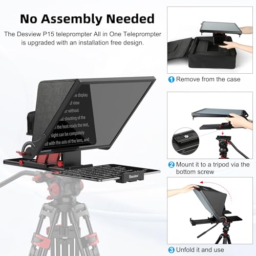 Desview P15 Teleprompter 15 inch Professional Prompter with HD Glass & Adjustable Mirror Compatible with DSLR Cameras Smartphones Tablets for Video Recording Live Streaming - size: P15 Teleprompter