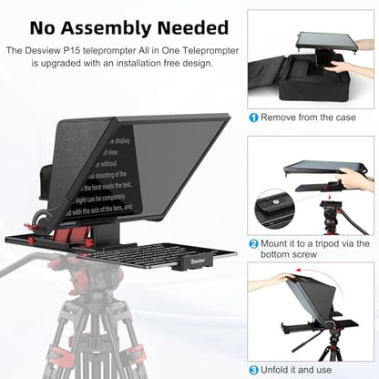 Desview P15 Teleprompter 15 inch Professional Prompter with HD Glass & Adjustable Mirror Compatible with DSLR Cameras Smartphones Tablets for Video Recording Live Streaming - size: P15 Teleprompter