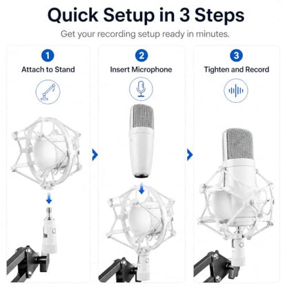 DECHOUS Studio Condenser Microphone Shock Mount with 52mm White Metal Anti-vibration Holder for Desktop Recording and Broadcast Boom Mic Stand