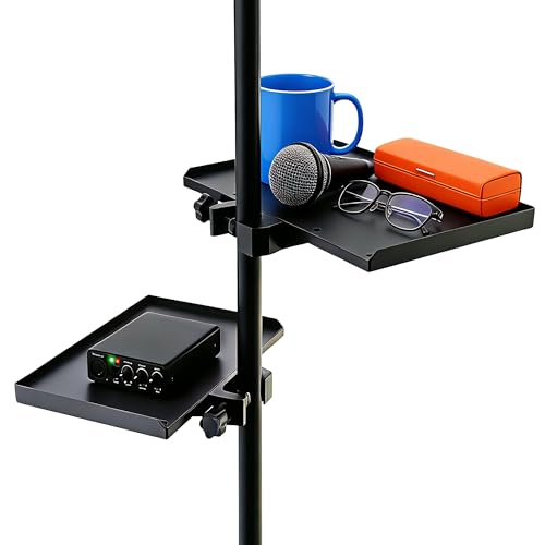 2Pcs Mic Stand Tray, Clamp-on Shelf for Recording Karaoke Live Streaming | 9.4"x6.8" & 7.9"x5.5" . Max load 1.5kg. Tool-free . Fits tripod stand,music stand.Holds mixer, sheet, phone, water bottle. - size: 9.4"*6.8"+7.9"*5.5"