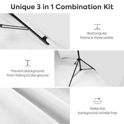 White Screen with Stand，Heorryn 2x1.5M Whitescreen Chromakey Background with Photography Support Stand Kit for Photoshoot Stream Gaming Photo Video Recording