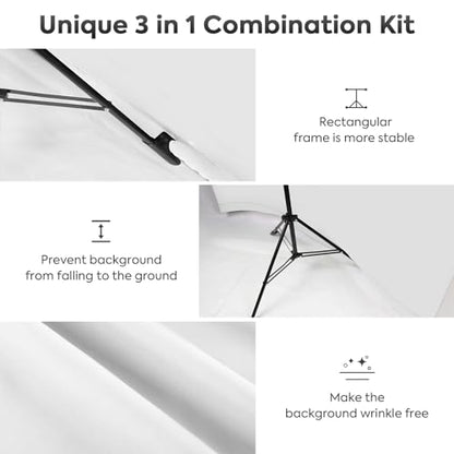White Screen with Stand，Heorryn 2x1.5M Whitescreen Chromakey Background with Photography Support Stand Kit for Photoshoot Stream Gaming Photo Video Recording
