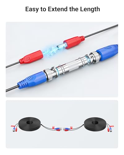Anlapus 60 Feet All-in-One Video Power Cable for CCTV Security Camera DVR System, BNC Extension Surveillance Camera Cable with 1X BNC Connector and 1X RCA Adapter - size: 60ft Cable-2MP