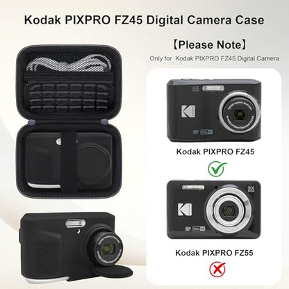 Case for Kodak PIXPRO FZ45 Digital Camera (Hard Case + Soft Silicone Cover) | Kodak PIXPRO FZ45 Digital Camera Hard Carrying Case and Soft Silicone Protective Case with Removable Lens Cover, Black - color: Black