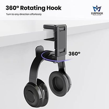 3-in-1 PC Gaming Headset&Controller Holder - EURPMASK Headphone Stand w/Adjustable Clamp&2 Controller Holder&Rotating Arm&Cable Organizer, Universal PC Gaming Accessory Controller Headset Stand-Black - color: Black