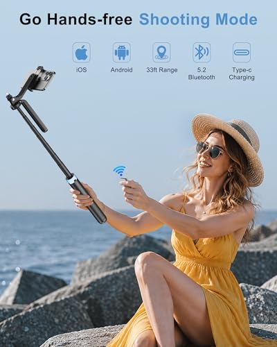 71" 4-Leg Selfie Stick Tripod for GoPro/Osmo Pocket 3/insta360/iPhone/Android, Cell Phone Tripod Stand with Remote & 360 Rotation Pan-Handle for Travel Vlogging Video Recording
