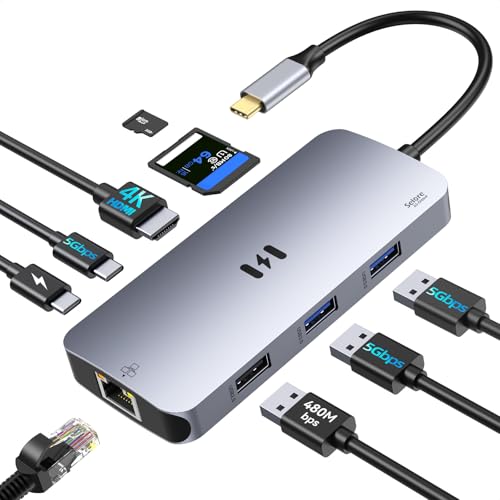 USB C Adapters for MacBook Pro/Air, Selore 9 in 1 USB C Hub with 4K HDMI, 3 * 5Gbps USB 3.1 GEN1 Port, 1Gbps Ethernet, 100W PD, 1*USB 2.0 dongle for Dell, HP and More - color: HDMI