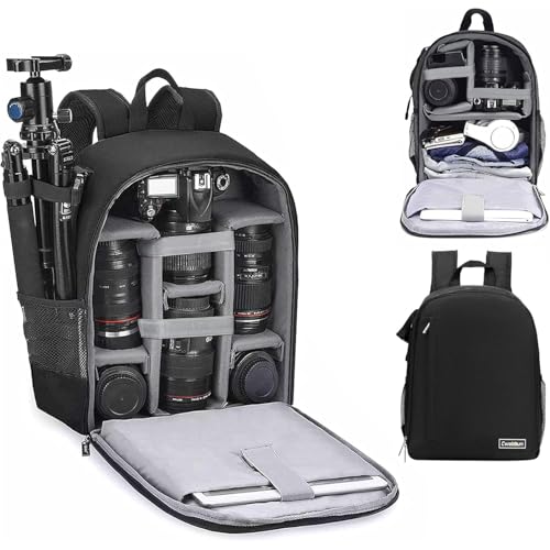 Cwatcun Camera Backpack Bag Professional for SLR DSLR Mirrorless Camera Waterproof Camera Case Compatible with Sony Canon Nikon Camera and Lens Tripod Accessories (Ⅱ Small Black) - color: Black, size: 2.0 Small