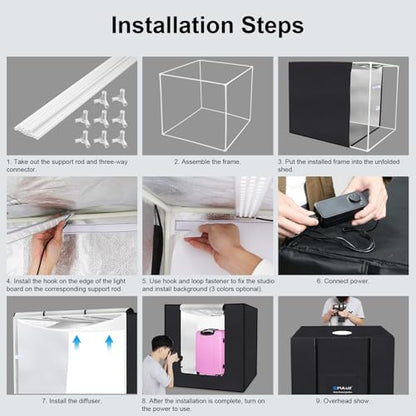PULUZ 32"x32" Large Photo Studio Light Box, 90W 14000LM High CRI95+ Lighting with 4 Backdrops 3 Stepless Dimming LED Panels & Carry Bag Professional Shooting Tent for Product Photography - size: 32 Inch