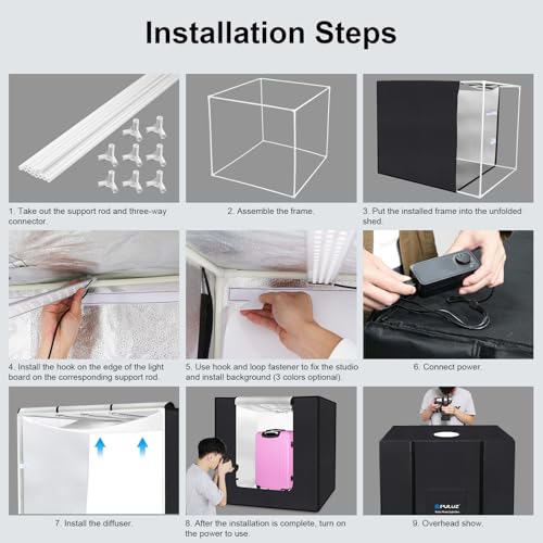 PULUZ 32"x32" Large Photo Studio Light Box, 90W 14000LM High CRI95+ Lighting with 4 Backdrops 3 Stepless Dimming LED Panels & Carry Bag Professional Shooting Tent for Product Photography - size: 32 Inch