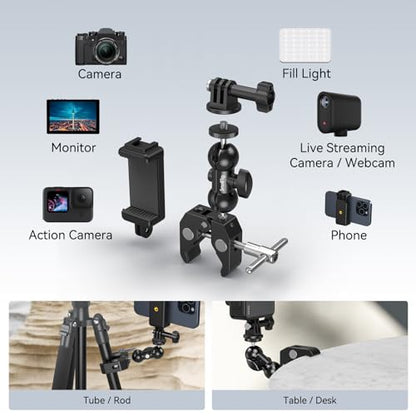 SMALLRIG Camera Mount Kit, Ball Head Magic Arm With Clamp, Super Clamp With Non-Slip Threads for GoPro, Webcam, Camera, Phone, Monitor and Light - style: Clamp Kit