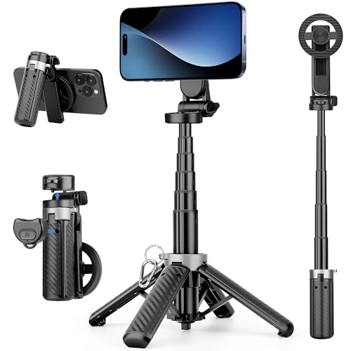4-in-1 Multifunctional Magnetic Phone Tripod, Portable Selfie Stick for iPhone & Android with Detachable Remote and Metal Ring, Magnetic Tripod Extendable Length 4.33" - 16" - size: 16inch