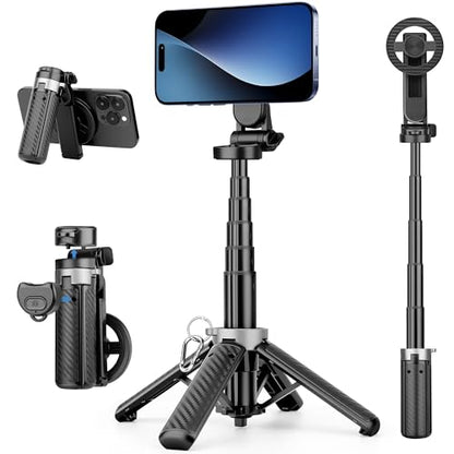 4-in-1 Multifunctional Magnetic Phone Tripod, Portable Selfie Stick for iPhone & Android with Detachable Remote and Metal Ring, Magnetic Tripod Extendable Length 4.33" - 16" - size: 16inch