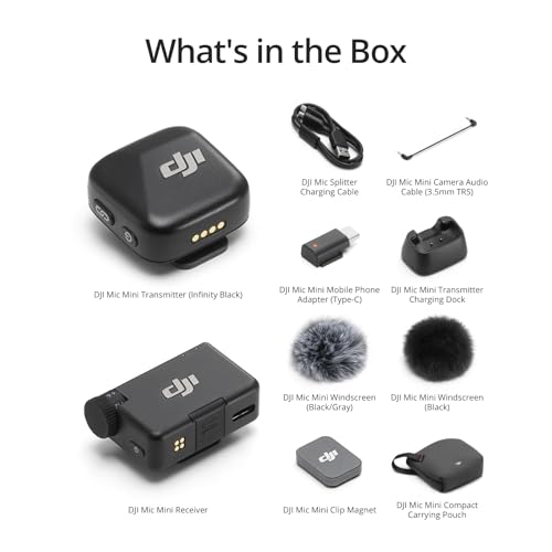 DJI Mic Mini (1 TX + 1 RX), Wireless Lavalier Microphone for iPhone/Camera/Android, Ultralight, Detail-Rich Audio, Noise Cancelling, Automatic Limiting, Vlog, Streaming, 400m Transmission | Ultralight Tx ≈10 G, 11.5 H Tx and 10.5 H Rx, Two-Level Noise Can
