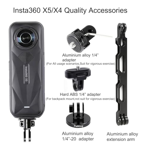 PellKing Bike Motorcycle Handlebar Mounting Bundle Kit for Insta360 X5/X4,Action 5 Pro/4/3, Included 360 Rotation Handlebar Mount,1/4" Adapter Helmet Adhesive Stick,Backpack Clip,Screen Protector