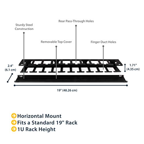 StarTech.com Horizontal 1U Server Rack Cable Management Finger Duct w/ Cover - 19" Network Rack Wire Duct Raceway Panel - Slotted Wire Duct (CMDUCT1UX) - style: 1U | Horizontal