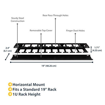 StarTech.com Horizontal 1U Server Rack Cable Management Finger Duct w/ Cover - 19" Network Rack Wire Duct Raceway Panel - Slotted Wire Duct (CMDUCT1UX) - style: 1U | Horizontal