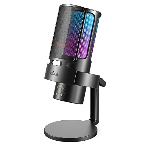FIFINE Gaming USB Microphone, PC Computer Mic with 4 Polar Patterns for Podcast Streaming Recording YouTube, RGB Condenser Desktop Mic for Windows, Mac, with Headphone Jack-AmpliGame A8 Plus - size: A8PLUS-Desktop