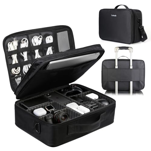 Luxtude Extra Large Electronics Organizer Travel Case, Large Tool Bag for Charging Cables, USB Drives, Chargers and Laptops (Up to 15.6 in), Hard Shell Gear Storage Case for DJI, Camera, Black