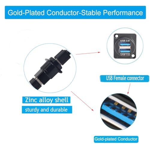 PENGLIN 2PCS USB 3.0 Adapter, Dual USB Male to Female Panel Mount Connector Support Data/Charger, for Laptop/Keyboard/Smartphone/Tablet/Car - size: USB (2PCS)-Dual port