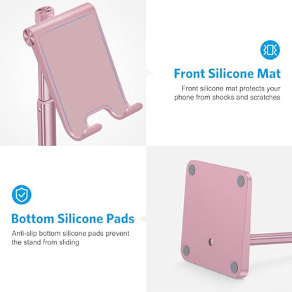 OMOTON Cell Phone Stand, Adjustable Angle Height Desk Phone Dock Holder for iPhone Air/17 Pro Max / 11 Pro/XS Max/XR, Samsung Galaxy S20 / S10 / S9 / S8 and Other Phones (3.5-7.0-Inch), Rose Gold - color: Rosegold