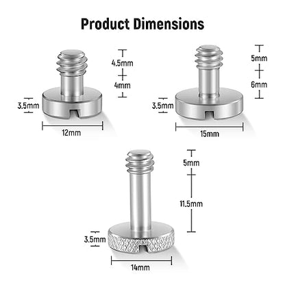 NEEWER 15PCS 1/4" Screws with Storage Cases, 3 Sizes Stainless Steel 1/4"-20 Slotted Camera Screw Kit Tripod Screw Quick Release Mounting Replacement Screw, Built for Extended Use, UA026