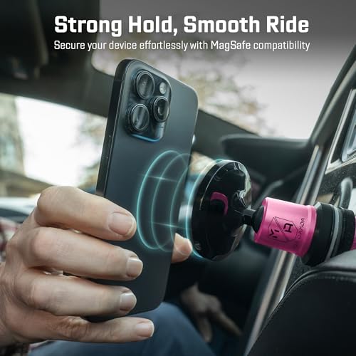 Mob Armor MobNetic Maxx MS - MagSafe Compatible Car Phone Mount w/ 90º Tilt, 360º Rotation & Durable Aluminum Build, Magnetic Holder for iPhone & Android Devices, USA Assembled - Pink - color: Pink