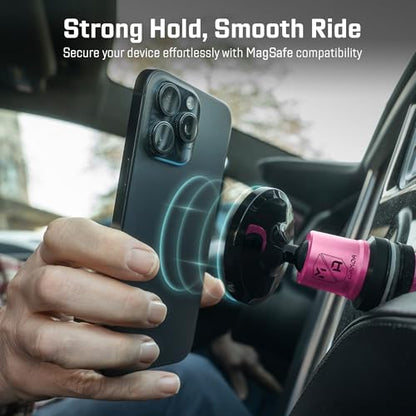 Mob Armor MobNetic Maxx MS - MagSafe Compatible Car Phone Mount w/ 90º Tilt, 360º Rotation & Durable Aluminum Build, Magnetic Holder for iPhone & Android Devices, USA Assembled - Pink - color: Pink