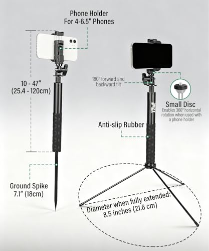 BMZX Golf Tripod Monopod, 47" Selfie Stick for Golf Swing Training & Recording | with Spike, Tripod, Magnetic Phone Holder, 1/4"-20 Screw, Carry Bag | Compatible with iPhones, Android & Cameras