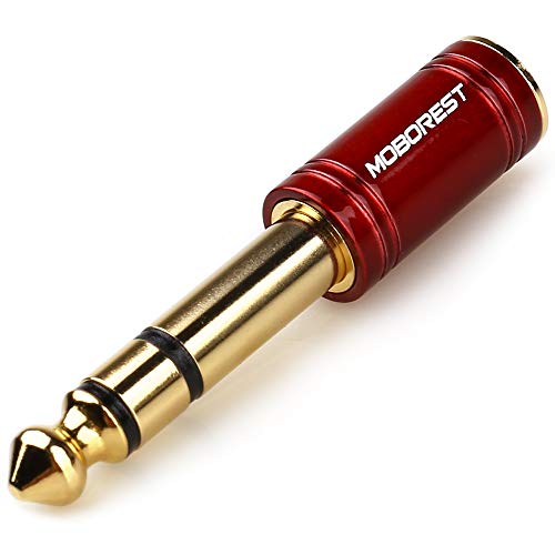 MOBOREST 6.35mm (1/4 inch) Male to 3.5mm (1/8 in) Jack Stereo Female Adapter Conversion Plug Adaptor Cable Copper RED 1PCS - color: -RED-1PCS