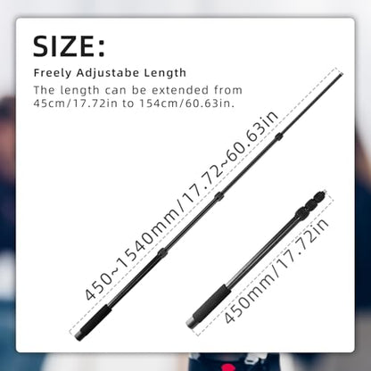 Portable Handheld Boom Pole, 4 Section Stretchable Handheld Aluminum Alloy Microphone Boom Arm with 1/4" 3/8" Interface/4Pcs Sticker Strap for Interview/TV Applications/Video Production (45-154cm)