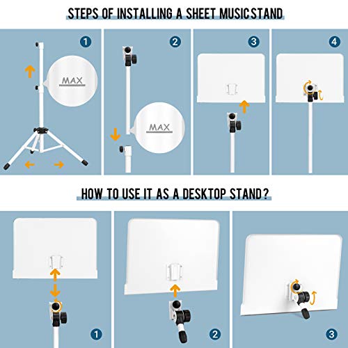 CAHAYA Sheet Music Stand & Tabletop Music Stand Solid Back with Carrying Bag for Books Notes Laptop Tablet White CY0194 - color: White, size: Standard Version